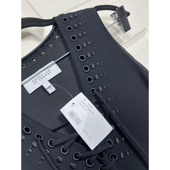 New Derek Lam 10 CROSBY Lace Up Embroidered Grommet Tank Dress Black 2 / XS - Picture 4 of 10
